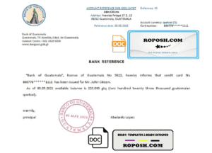 Guatemala Bank of Guatemala bank account reference letter template in Word and PDF format