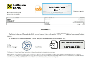 Romania Raiffeisen bank account reference letter template in Word and PDF format