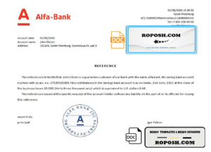 Russia Alfa Bank bank reference letter template in Word and PDF format