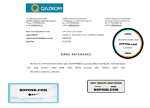 Kazakhstan Qazkom bank account closure reference letter template in Word and PDF format
