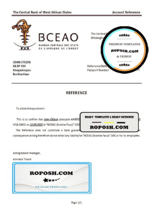 Burkina Faso The Central Bank of West African States bank account closure reference letter template in Word and PDF format