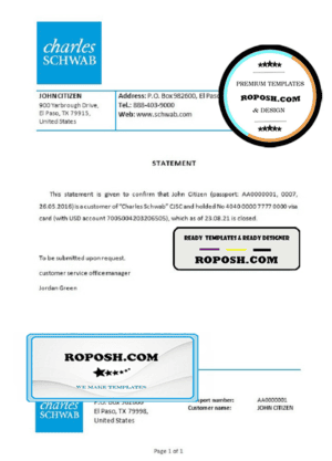 USA Charles Schwab bank account closure reference letter template in Word and PDF format