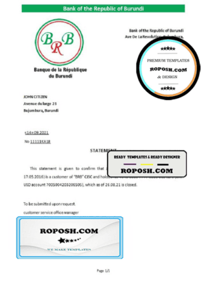 Burundi The Republic Bank of Burundi bank account closure reference letter template in Word and PDF format