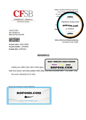 USA CFSB bank account closure reference letter template in Word and PDF format
