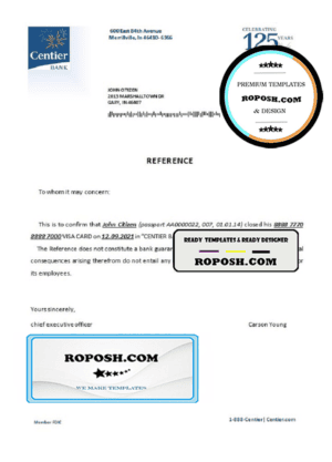 USA Centier Bank bank account closure reference letter template in Word and PDF format