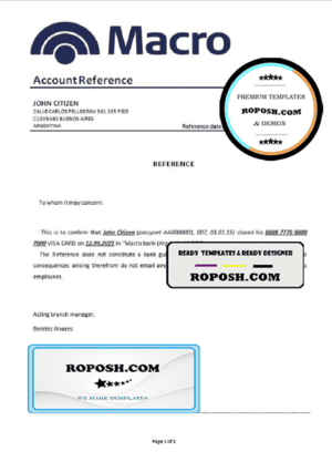 Argentina Banco Macro bank account closure reference letter template in .doc and .pdf format