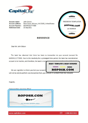 USA Capital One bank account closure reference letter template in Word and PDF format
