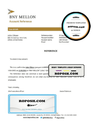 USA BNY Mellon bank account closure reference letter template in Word and PDF format
