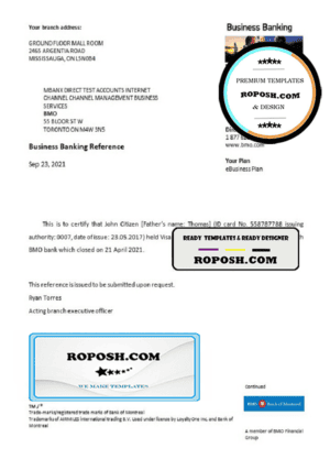 USA BMO bank account closure reference letter template in Word and PDF format