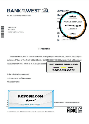 USA Bank of the West bank account closure reference letter template in Word and PDF format