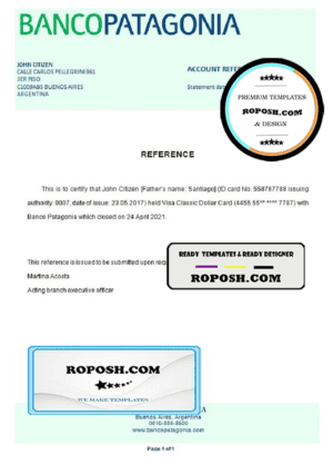 Argentina Banco Patagonia bank account closure reference letter template in Word and PDF format