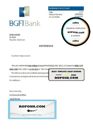Cameroon BGFI Bank account closure reference letter template in Word and PDF format