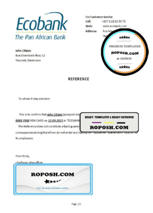 Cameroon Ecobank account closure reference letter template in Word and PDF format