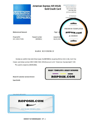 Canada American Express Air Miles bank account closure reference letter template in Word and PDF format