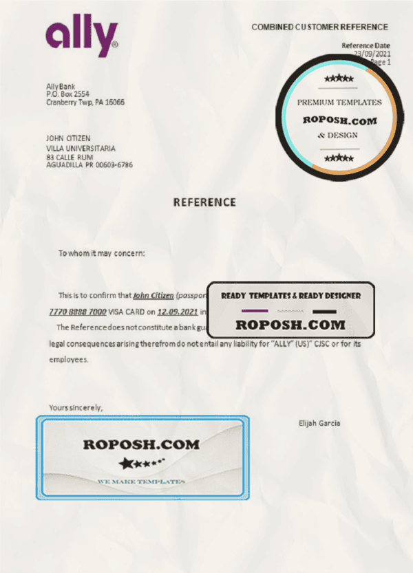 USA Ally bank account closure reference letter template in Word and PDF format
