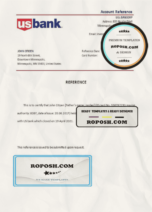USA US Bank bank account closure reference letter template in Word and PDF format