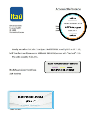 Uruguay Itau bank account closure reference letter template in Word and PDF format