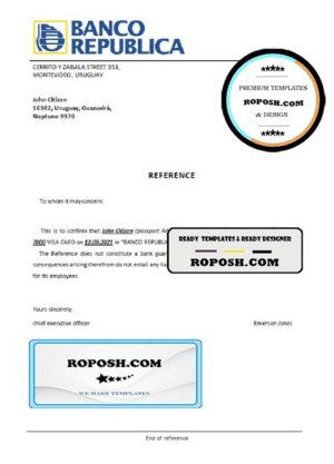 Uruguay Banco República bank account closure reference letter template in Word and PDF format
