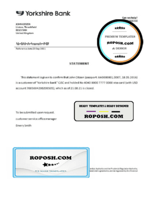 United Kingdom Yorkshire bank account closure reference letter template in Word and PDF format