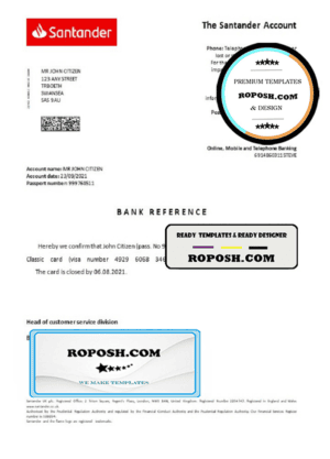 United Kingdom Santander bank account closure reference letter template in Word and PDF format