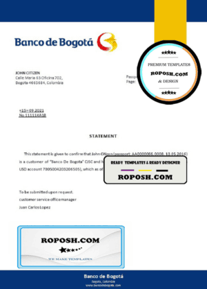 Colombia Banco de Bogotá bank account closure reference letter template in Word and PDF format