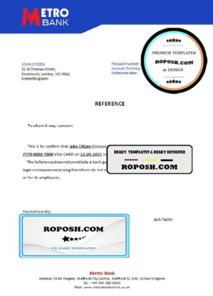United Kingdom Metro bank account closure reference letter template in Word and PDF format