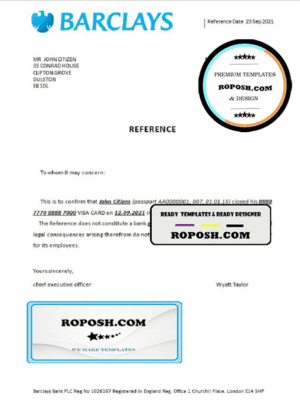 United Kingdom Barclays bank account closure reference letter template in Word and PDF format
