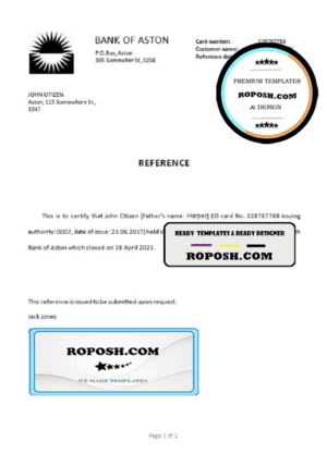 United Kingdom Bank of Aston bank account closure reference letter template in Word and PDF format