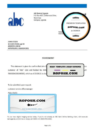 Uganda ABC bank account closure reference letter template in Word and PDF format