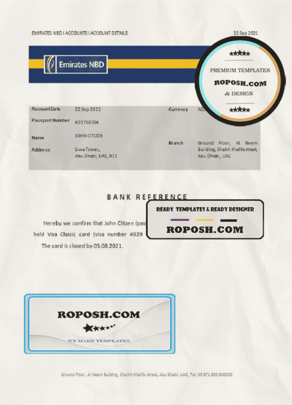 UAE Emirates NBD bank account closure reference letter template in Word and PDF format
