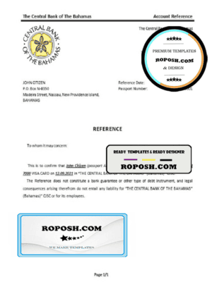 The Bahamas The Central Bank of The Bahamas bank account closure reference letter template in Word and PDF format