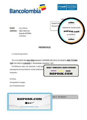 Colombia Bancolombia bank account closure reference letter template in Word and PDF format
