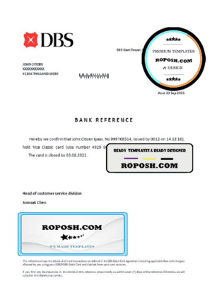 Thailand DBS bank account closure reference account reference letter template in Word and PDF format