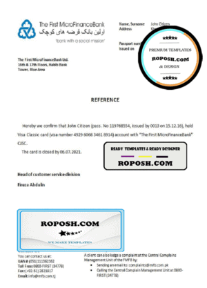 Tajikistan The First MicroFinanceBank account closure reference letter template in Word and PDF format