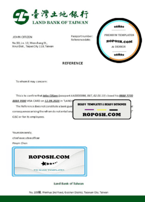 Taiwan Land Bank of Taiwan account closure reference letter template in Word and PDF format
