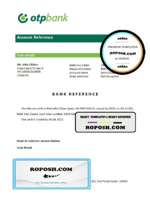 Croatia OTP bank account closure reference letter template in Word and PDF format