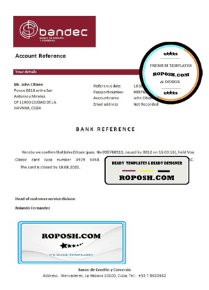 Cuba Bandec Banco de Credito y Comercio bank account closure reference letter template in Word and PDF format