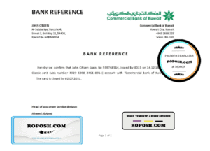 Kuwait Commercial Bank of Kuwait bank account closure reference letter template in Word and PDF format