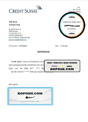 Switzerland Credit Suisse bank account closure reference letter template in Word and PDF format