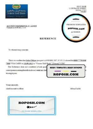 Yemen Gulf bank account closure reference letter template in Word and PDF format