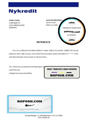 Denmark Nykredit bank account closure reference letter template in Word and PDF format