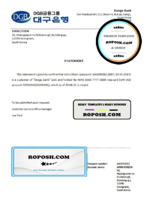 South Korea DGB Bank bank account closure reference letter template in Word and PDF format