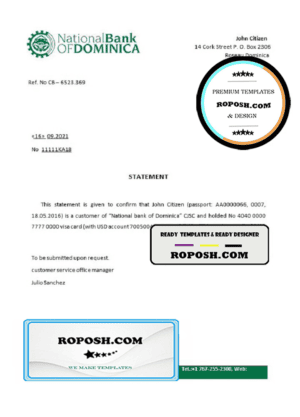 Dominica National Bank of Dominica bank account closure reference letter template in Word and PDF format