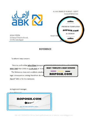 Egypt Al Ahli Bank of Kuwait bank account closure reference letter template in Word and PDF format