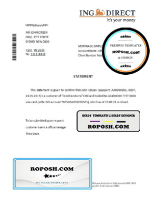 Australia ING Direct bank account closure reference letter template in Word and PDF format