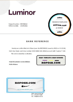 Estonia Luminor Bank template of bank account closure reference letter, Word and PDF format (.doc and .pdf)
