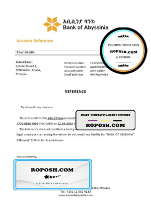 Ethiopia Bank of Abyssinia bank account closure reference letter, Word and PDF format (.doc and .pdf)