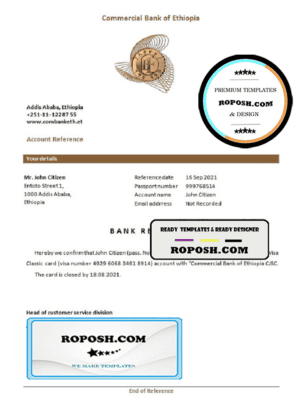 Ethiopia Commercial Bank bank account closure reference letter, Word and PDF format (.doc and .pdf)