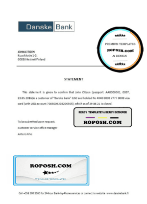Finland Danske bank account closure reference letter template in Word and PDF format