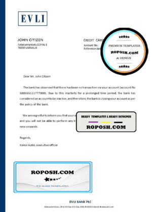 Finland Evli bank account closure reference letter template in Word and PDF format